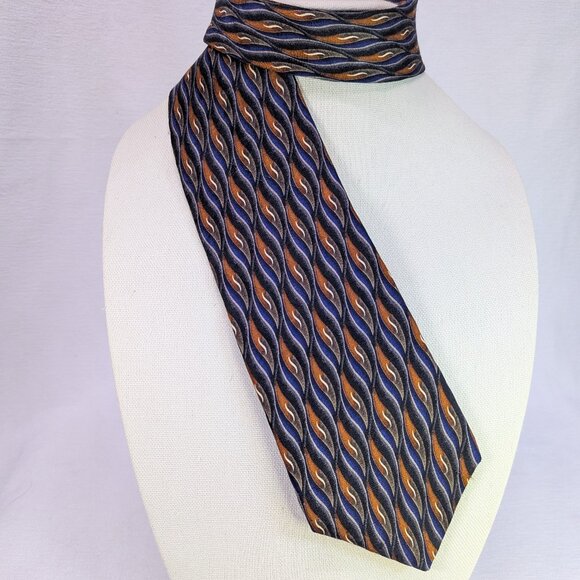 Oscar de la Renta Vintage Men's Tie 100% Silk Blue/Rust/White 4x59" "S" Pattern - Picture 1 of 7